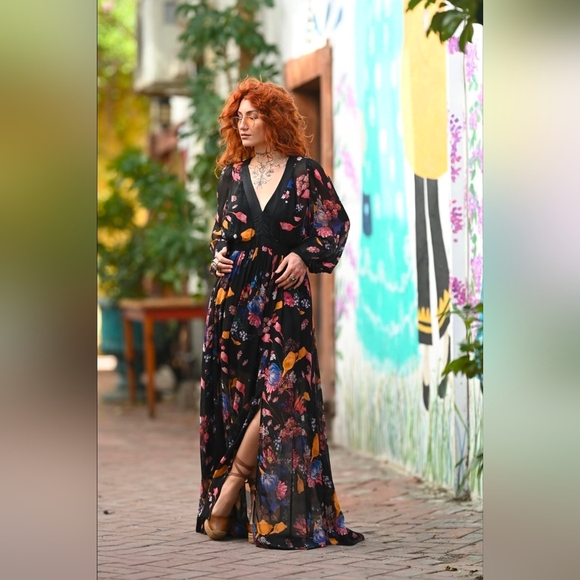 Maeve Dresses & Skirts - Maeve Anthropologie Deep V Floral Jewel Tone Printed Maxi Dress